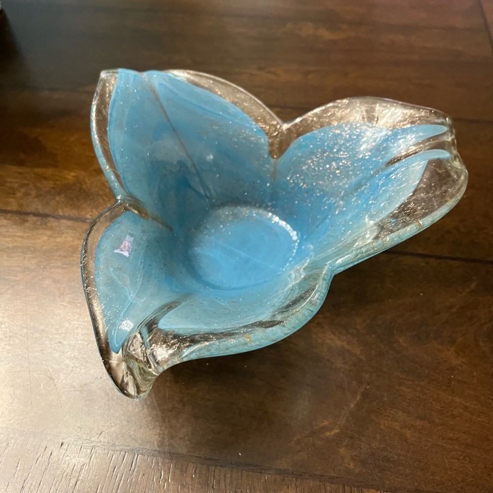 Murano Italian blue glass flower bowl.